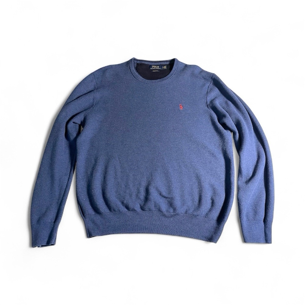 Polo Ralph Lauren Pima Cotton Blue Sweater Pink Pony Logo Mens Size‎ XL